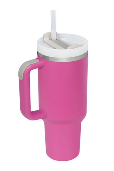 Stainless Steel Tumbler with Upgraded Handle and Straw Hot Pink One Size