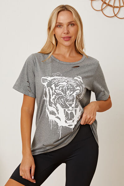 Distressed Tiger Graphic Short Sleeve T-Shirt