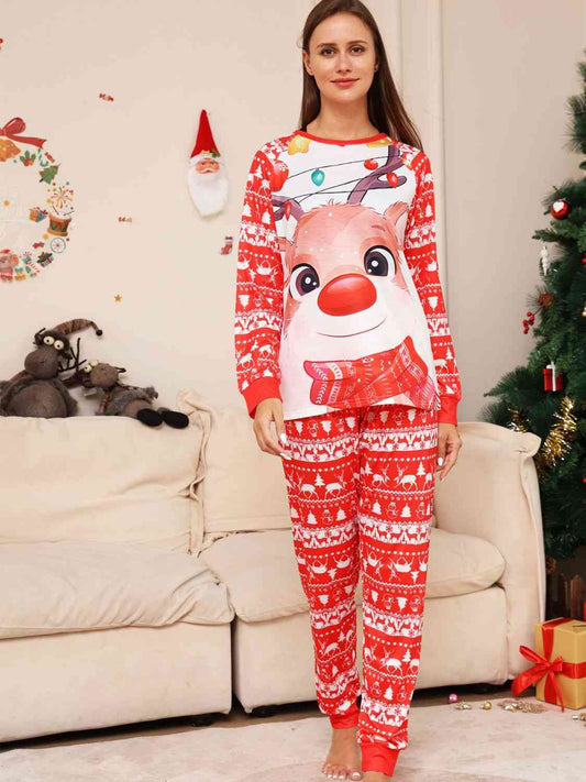 Full Size Christmas Long Sleeve Top and Pants Set Red
