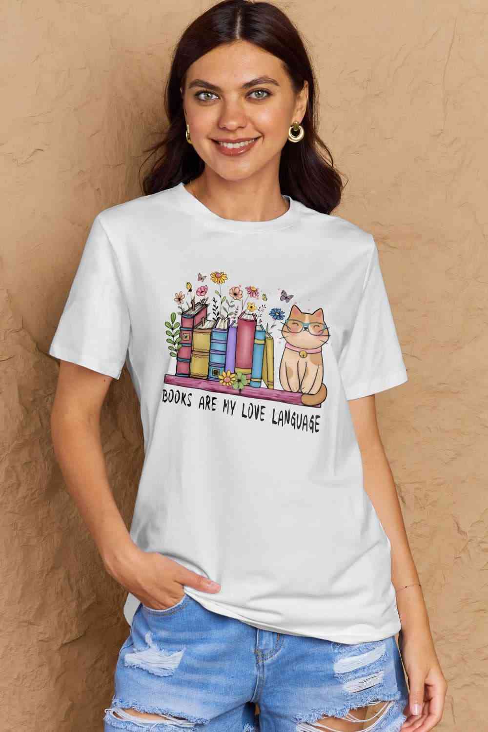 Simply Love Full Size BOOKS ARE MY LOVE LANGUAGE Graphic Cotton Tee