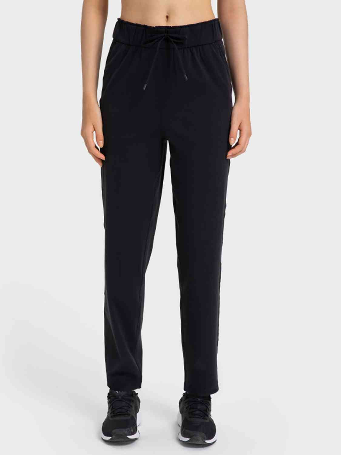 Drawstring Sport Pants with Pockets Black