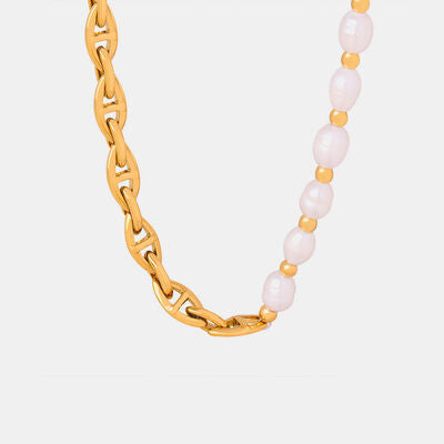 Half Pearl Detail 18K Gold-Plated Necklace Gold One Size