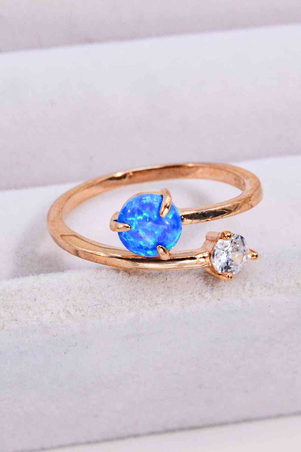 Opal and Zircon Open Ring Rose Gold One Size