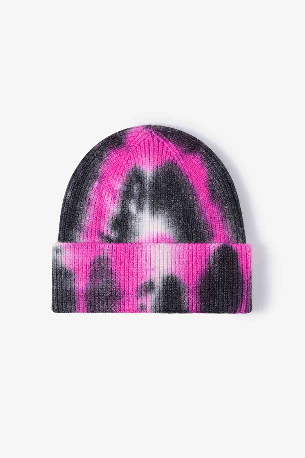 Tie-Dye Cuffed Knit Beanie Magenta/Black One Size