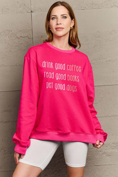 Simply Love Full Size Letter Graphic Round Neck Sweatshirt Deep Rose