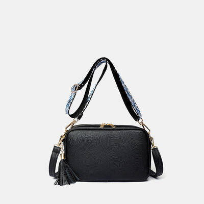 Tassel PU Leather Crossbody Bag Black One Size