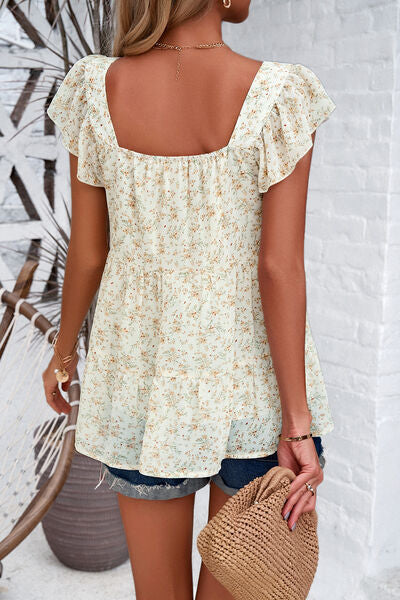 Printed Square Neck Cap Sleeve Blouse