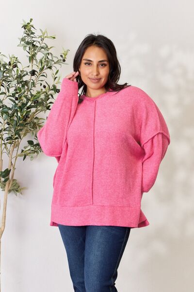 Zenana Full Size Center Seam Long Sleeve Sweatshirt Fuchsia
