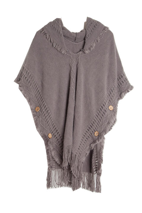 Fringe Hem Hooded Poncho Mocha One Size