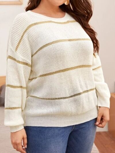 Plus Size Striped Dropped Shoulder Sweater