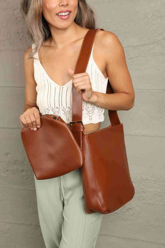 Adored 2-Piece PU Leather Tote Bag Set Chestnut One Size