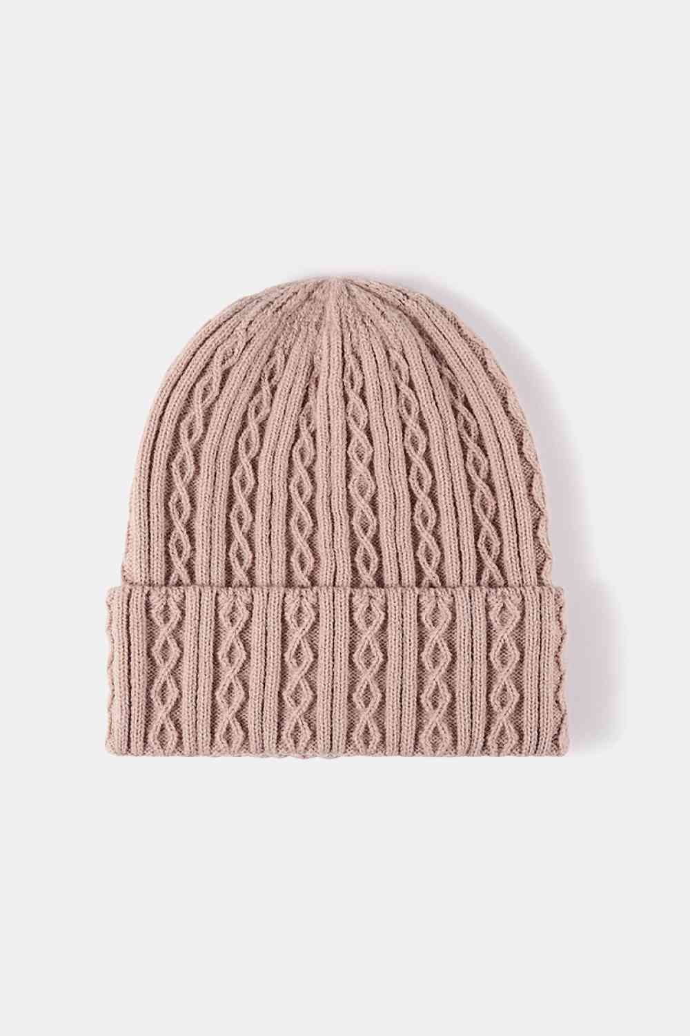 Mixed Knit Cuff Beanie Khaki One Size