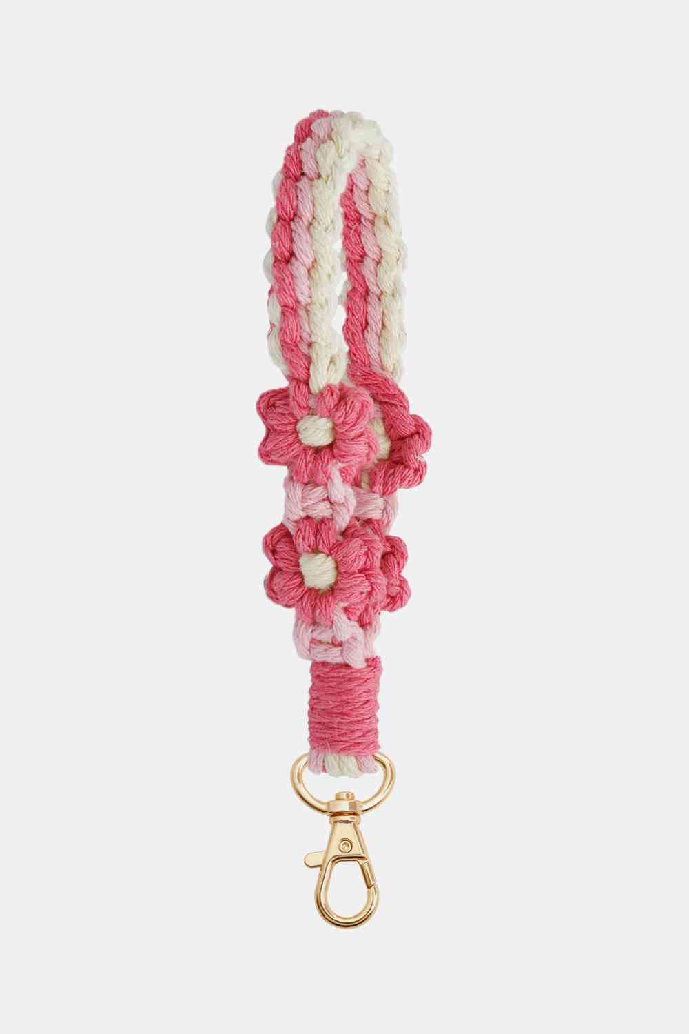 Flower Shape Wristlet Zinc Alloy Closure Macrame Key Chain Strawberry One Size