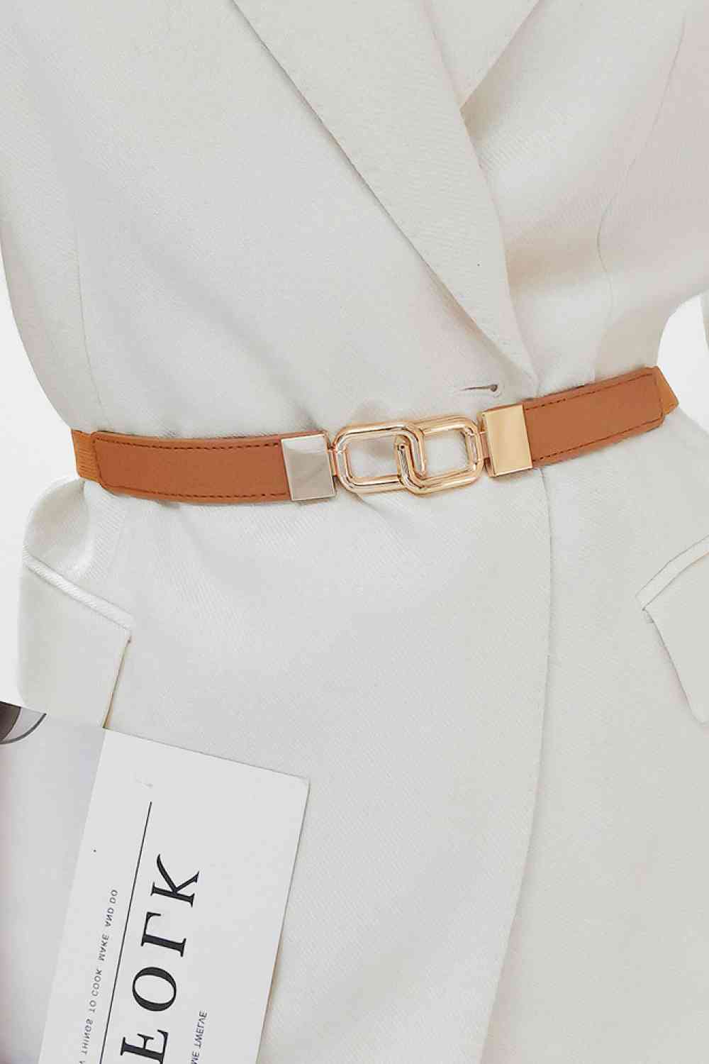 Geometric Double Buckle Elastic Belt Ochre One Size