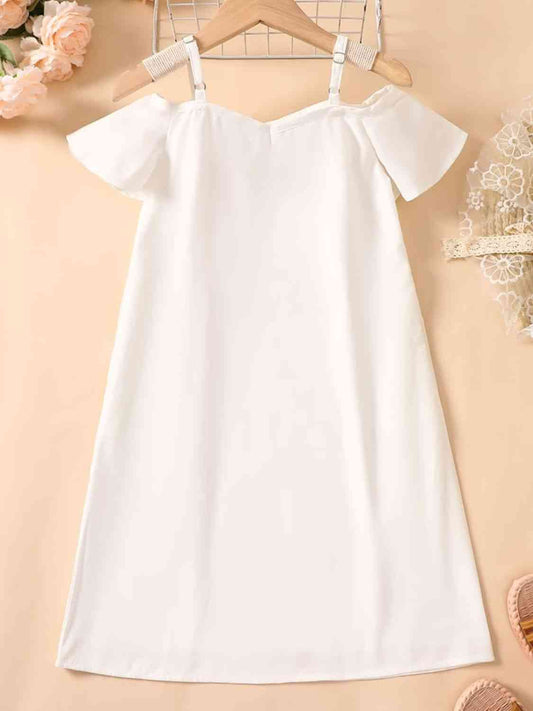 Girls Cold-Shoulder Flutter Sleeve Dress White