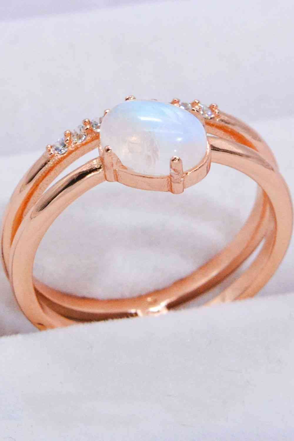 Natural Moonstone and Zircon Double-Layered Ring