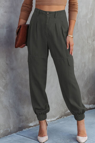 High Waist Cargo Pants Charcoal