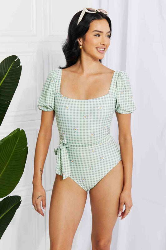 Marina West Swim Salty Air Puff Sleeve One-Piece in Sage Gum Leaf