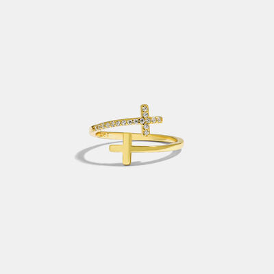 Zircon 925 Sterling Silver Double Cross Bypass Ring Gold 7