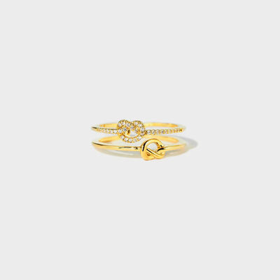 925 Sterling Silver Double-Layered Knot Ring Gold 7