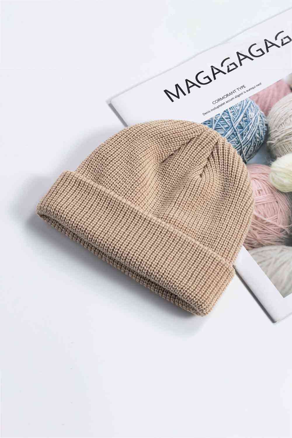 Cozy Rib-Knit Cuff Beanie Tan One Size