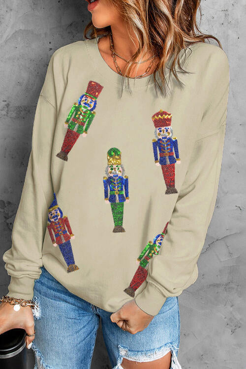 Nutcracker Sequin Dropped Shoulder Sweatshirt Beige