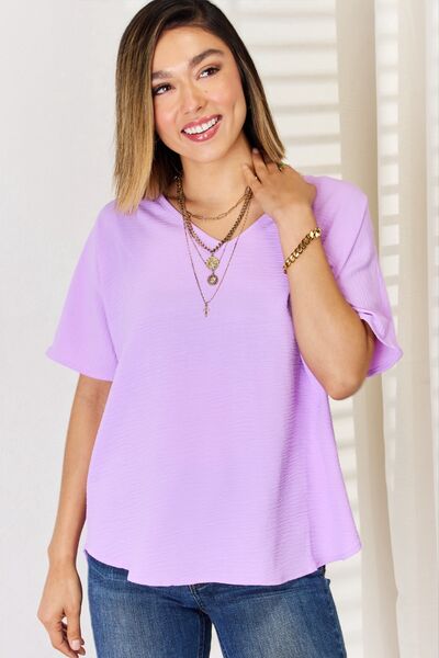 Zenana Texture Short Sleeve T-Shirt Bright Lavender