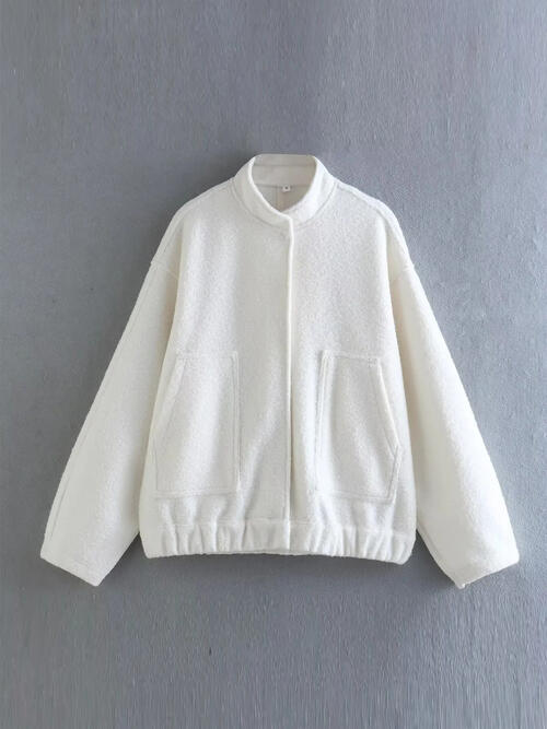 Snap Down Jacket with Pockets White