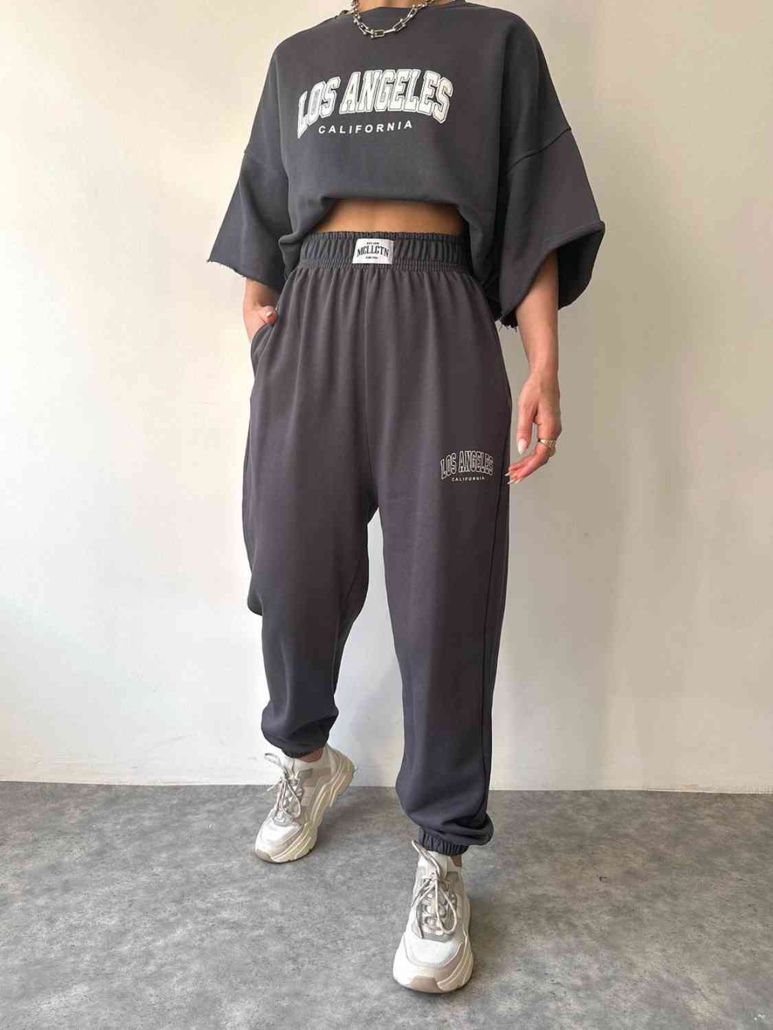 LOS ANGELES CALIFORNIA Graphic Sweatshirt and Sweatpants Set Heather Gray