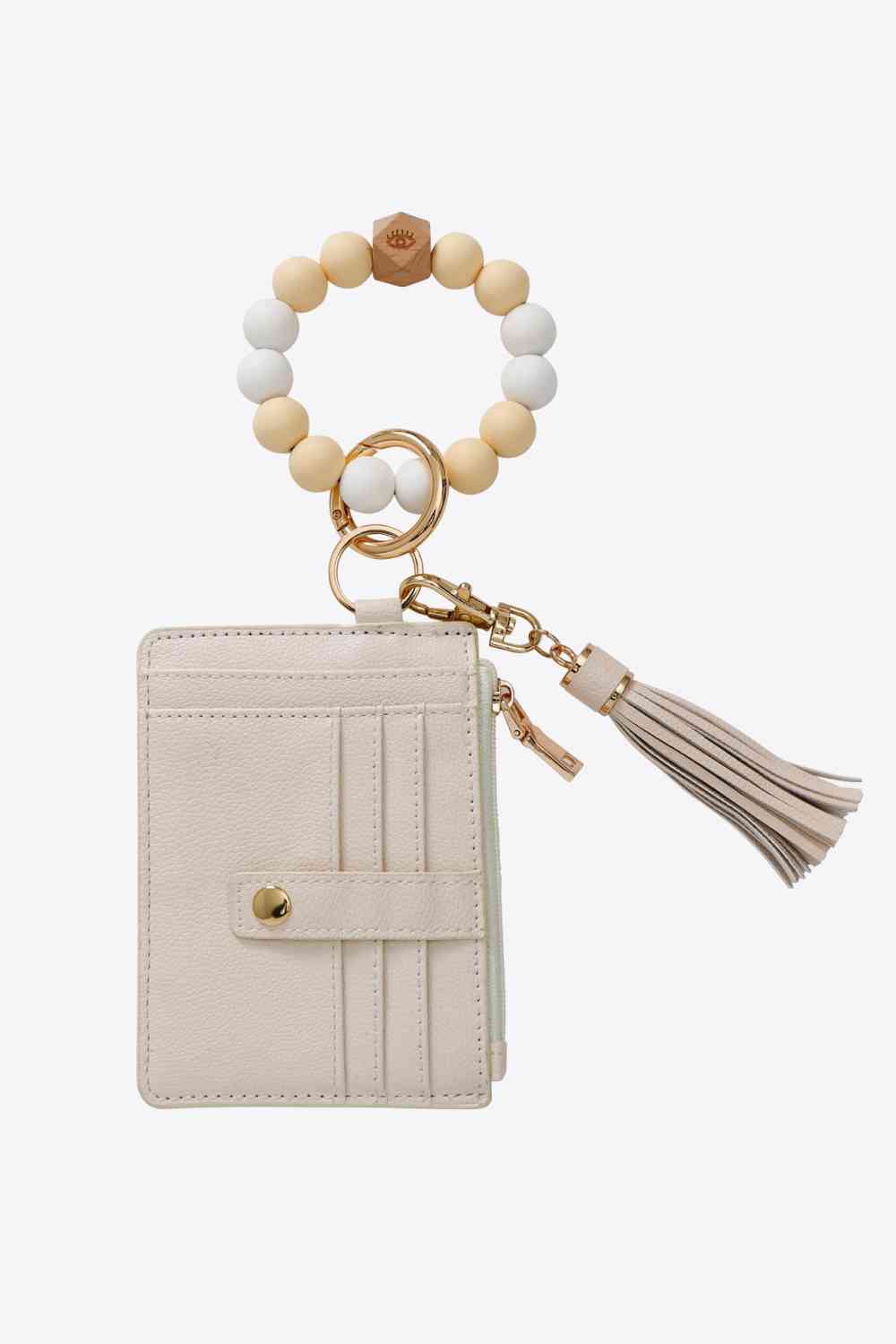 Beaded Bracelet Keychain with Wallet White One Size