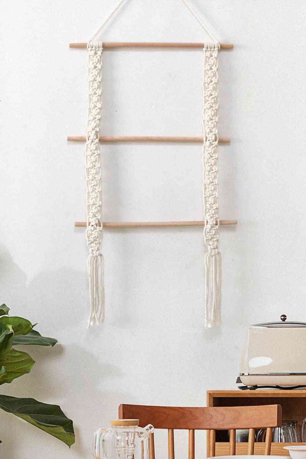 Macrame Ladder Wall Hanging Cream One Size