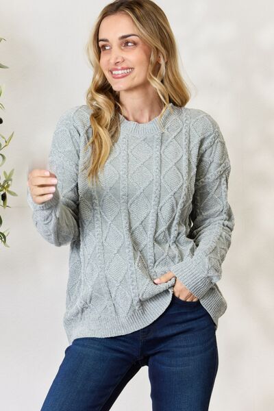 BiBi Cable Knit Round Neck Sweater Dust Sage