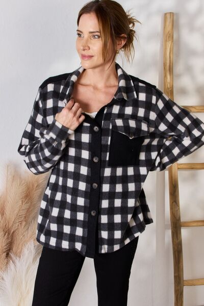 Hailey & Co Full Size Plaid Button Up Jacket Black