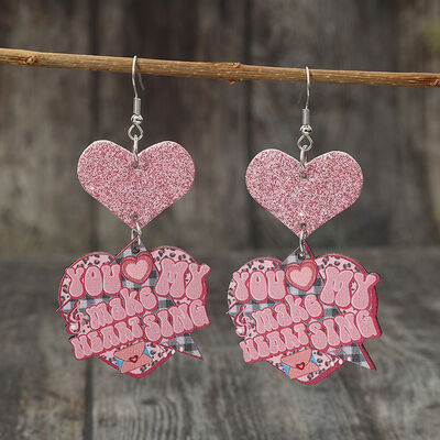 Heart Shape Wooden Earrings Blush Pink One Size