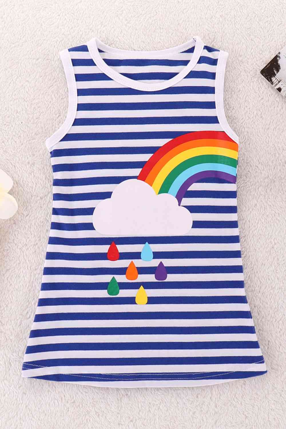 Girls Rainbow Graphic Striped Sleeveless Dress Rainbow On The Right