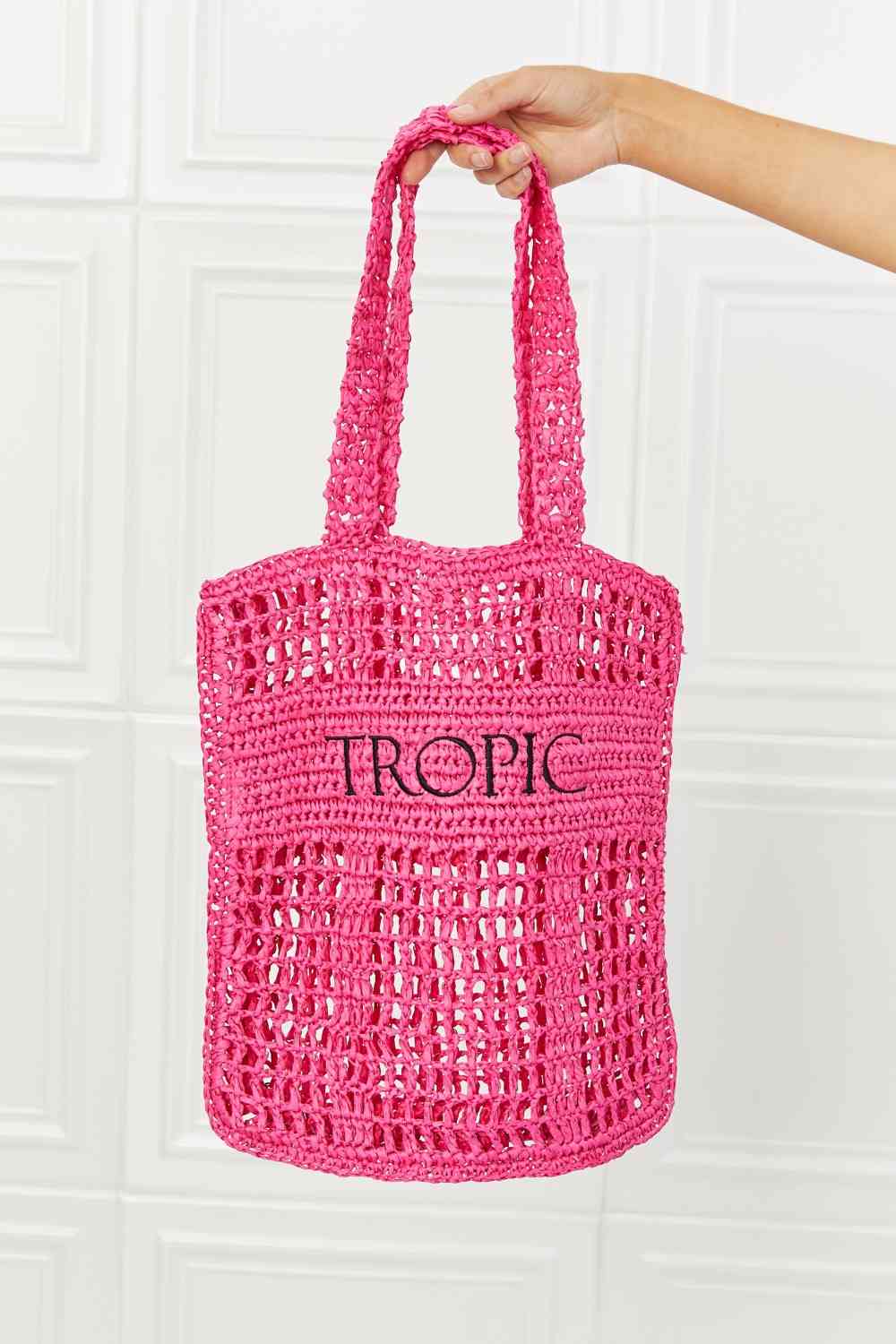 Fame Tropic Babe Staw Tote Bag Hot Pink One Size