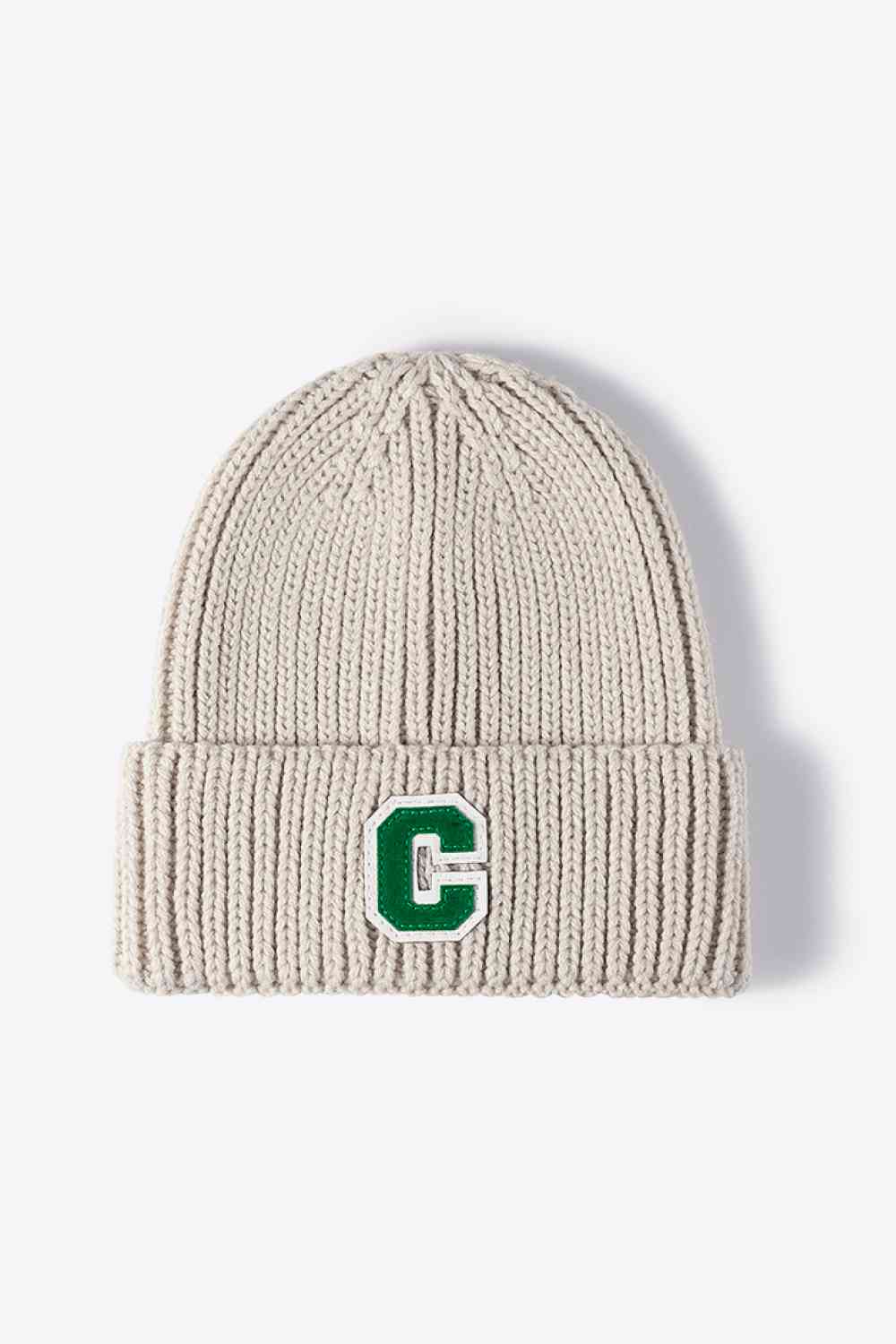 Letter C Patch Cuffed Beanie Beige One Size