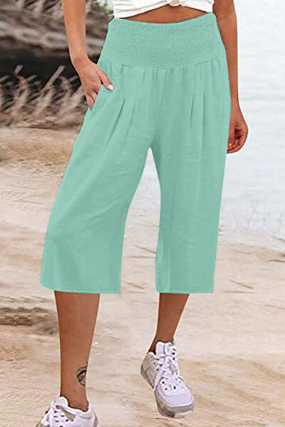 Pocketed High Waist Pants Tiffany Blue