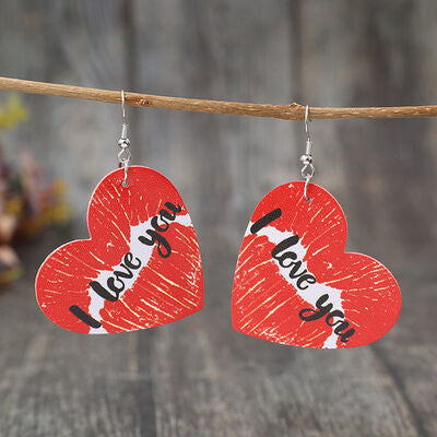 I LOVE YOU Heart Leather Earrings Red One Size