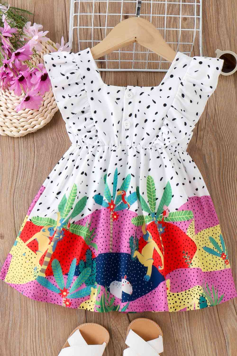 Girls Printed Ruffled Dress Dot