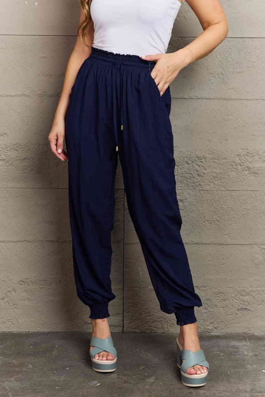 Tied Long Joggers with Pockets Navy