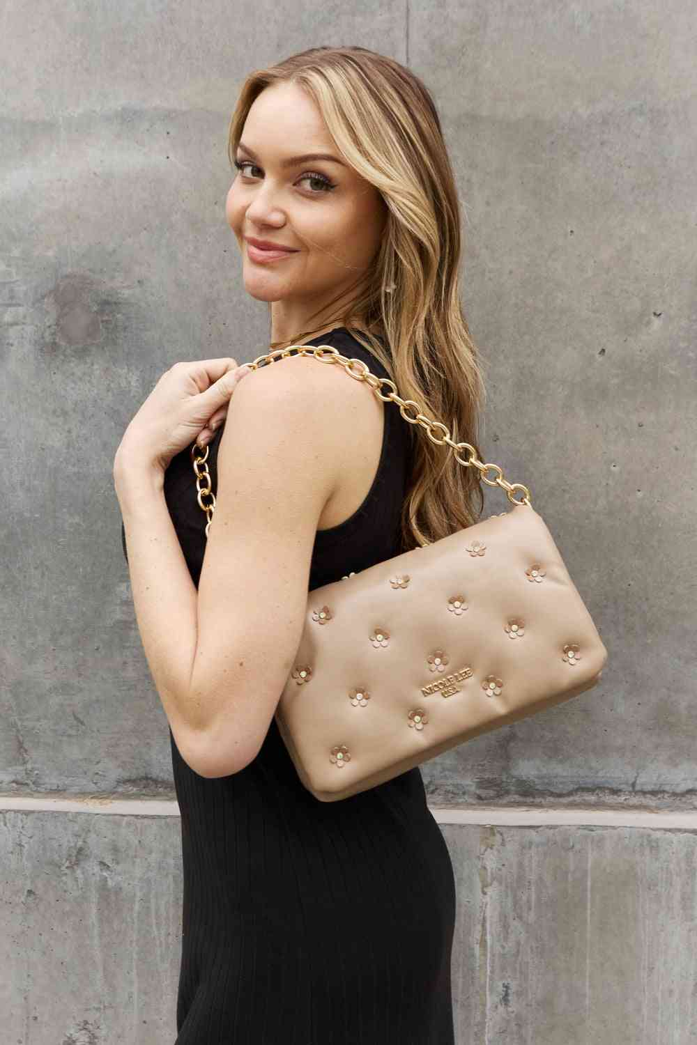 Nicole Lee USA Diamond Flower Messenger Crossbody Bag Natural One Size