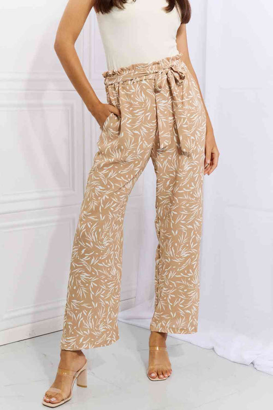 Heimish Right Angle Full Size Geometric Printed Pants in Tan Tan