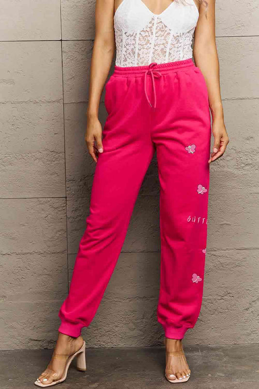 Simply Love Simply Love Full Size Drawstring BUTTERFLY Graphic Long Sweatpants Deep Rose