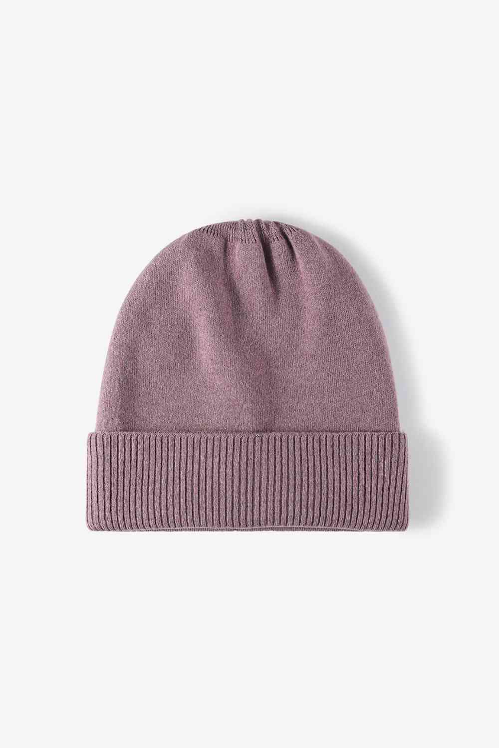 Cuff Knitted Beanie Mauve One Size