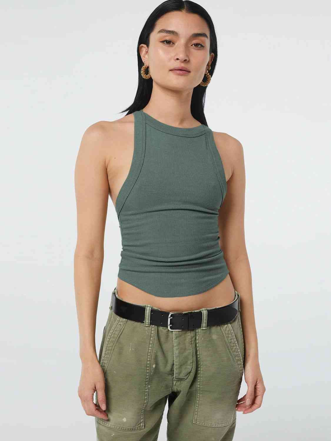 Halter Neck Ribbed Cropped Top Deep Teal