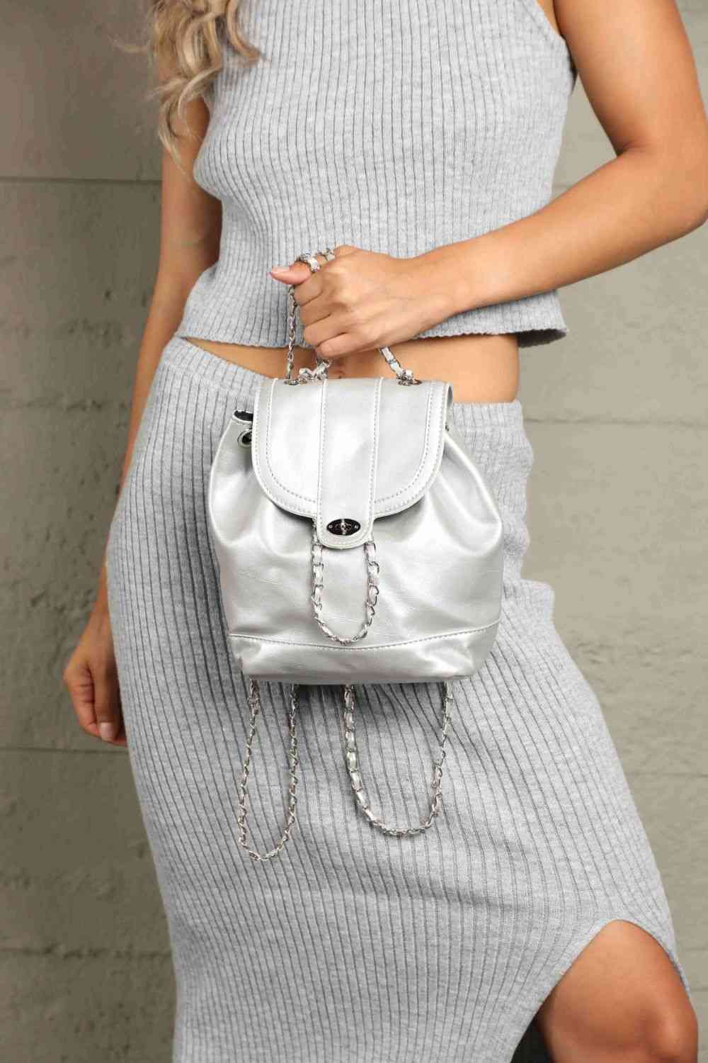 Adored PU Leather Backpack Silver One Size