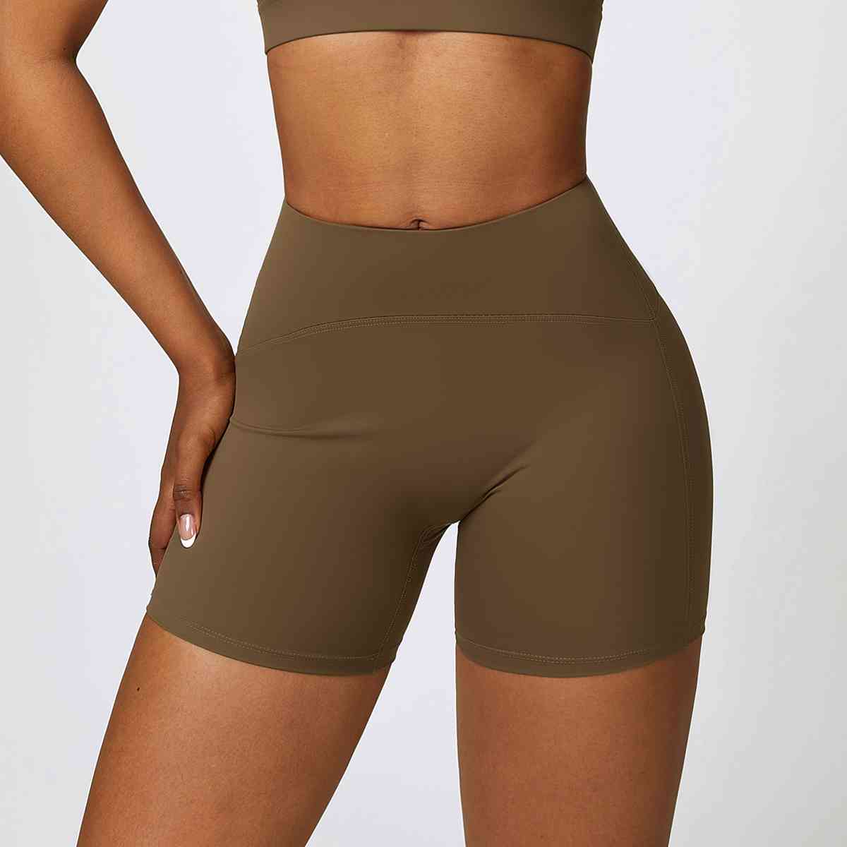 Wide Waistband Slim Fit Sports Shorts Olive Brown