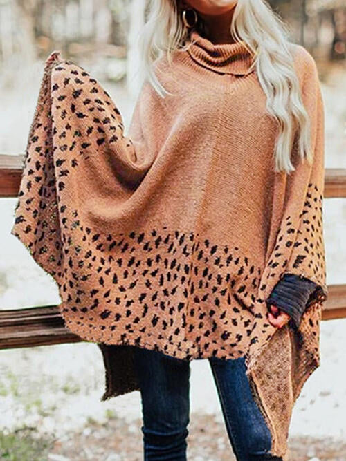 Leopard Turtleneck Poncho Ochre