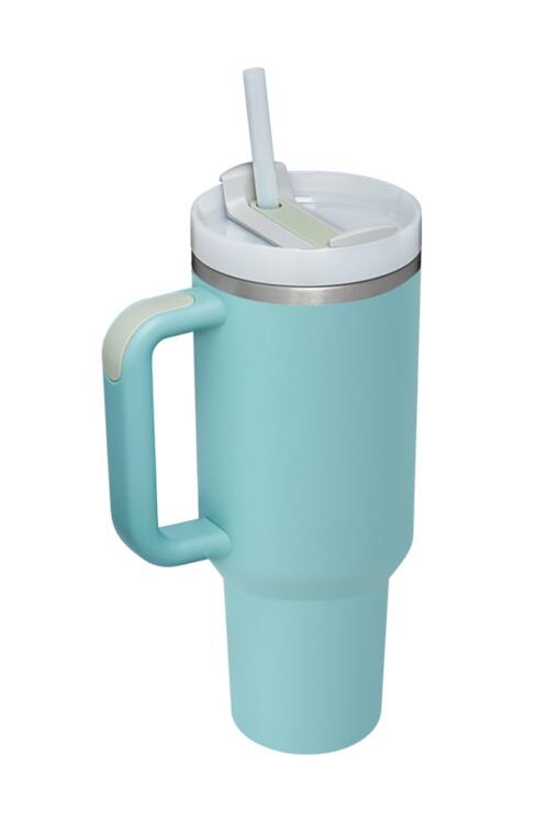 Stainless Steel Tumbler with Upgraded Handle and Straw Turquoise One Size